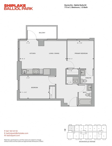 Floor plan for 2 beds, 2 baths, 714 sqft
